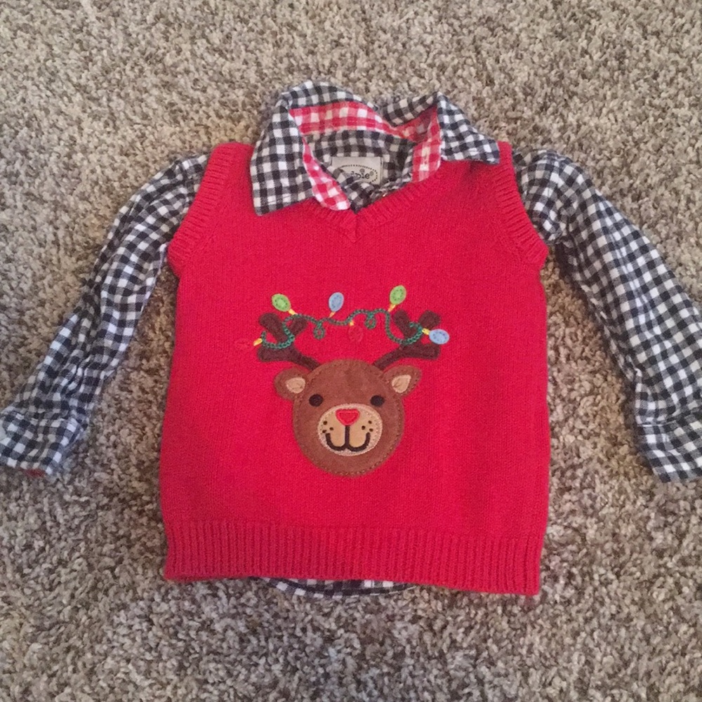 Baby Boy Rudolph Christmas Sweater Vest w/Flannel